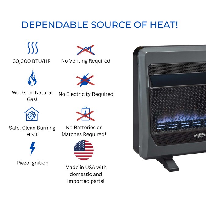 Bluegrass Living 30000-BTU Wall or Floor-Mount Indoor Natural Gas Vent-Free Convection Heater - Image 4