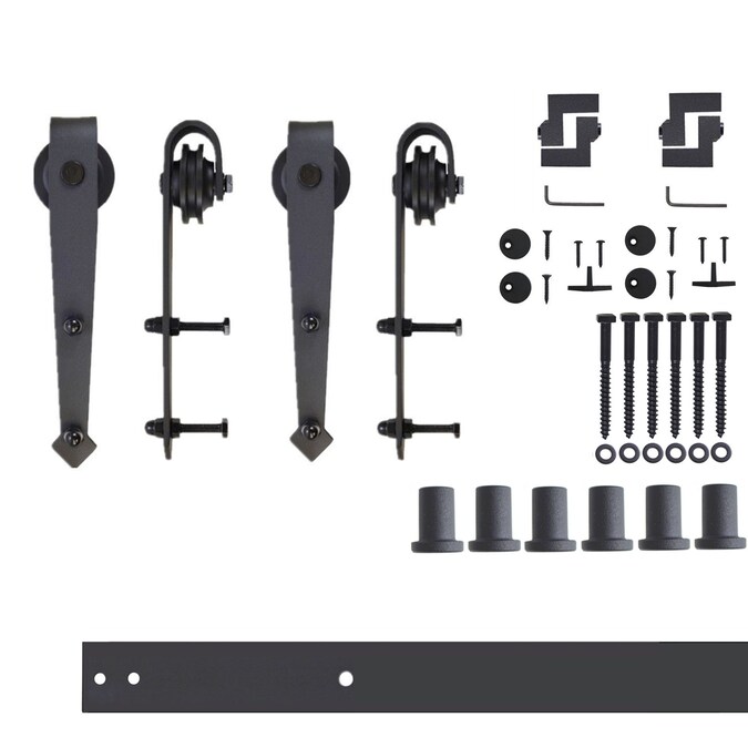 HOMACER 90-in Rustic Black Indoor Arrow Double Barn Door Hardware Kit