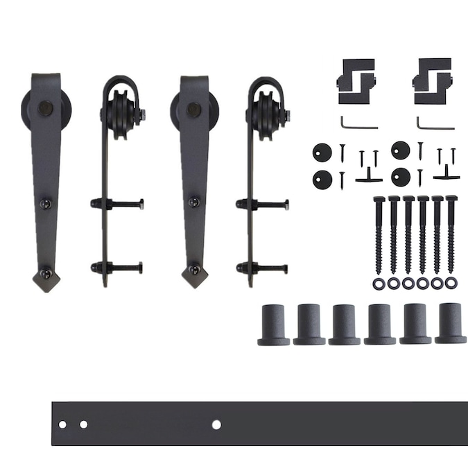 HOMACER 96-in Rustic Black Indoor Arrow Double Barn Door Hardware Kit
