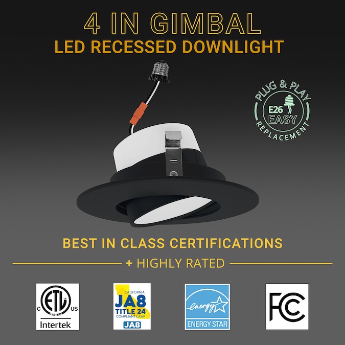 NUWATT 2700K-5000K Gimbal Retrofit 4-in Black 4-in 750-Lumen Switchable Round Dimmable LED Canned Wet Rated Recessed Downlight (6-Pack) - Image 4