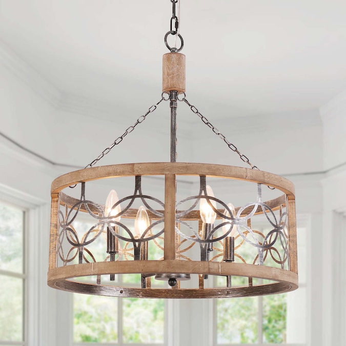 Oaks Decor Alicia 4-Light Distressed Brown Farmhouse Dry rated Chandelier