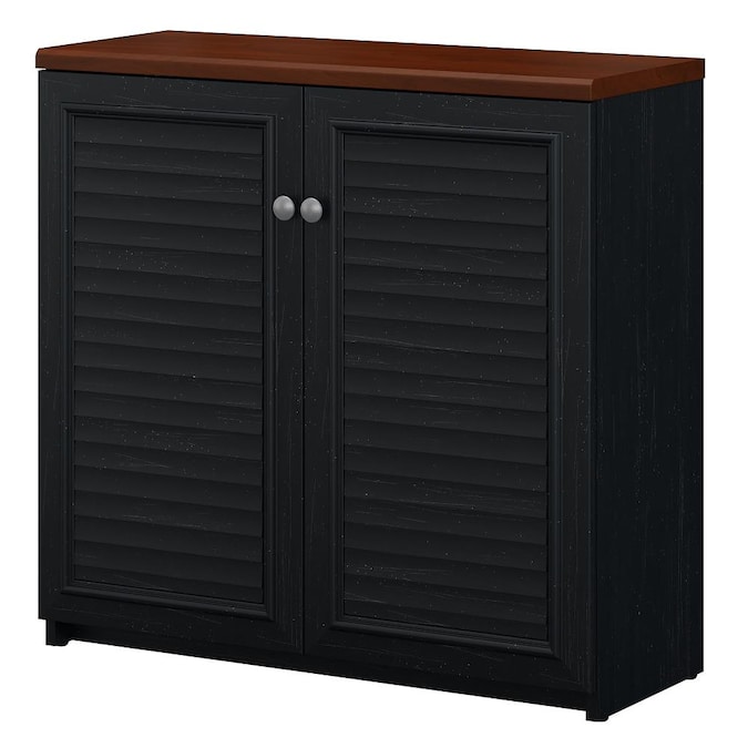 Bush Furniture Fairview 31.73-in W x 30.71-in H Wood Composite Antique Black/Hansen Cherry Freestanding Utility Storage Cabinet