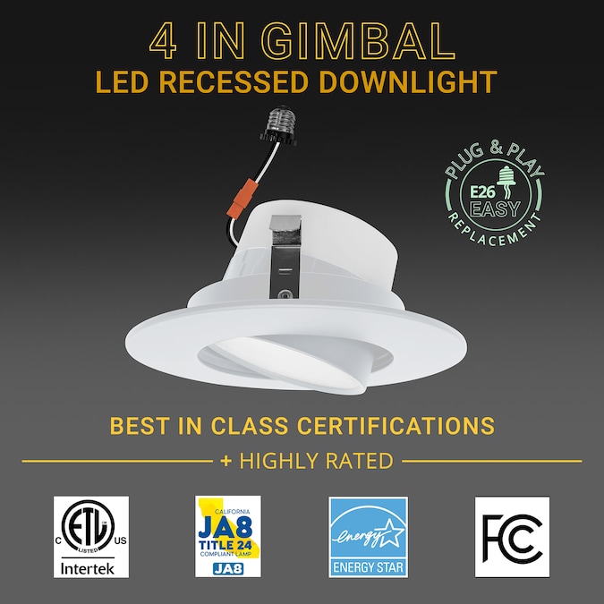 NUWATT Gimbal Retrofit with Adjustable Lens White 4-in 750-Lumen Switchable Round Dimmable LED Canned Shower Recessed Downlight (6-Pack) - Image 4