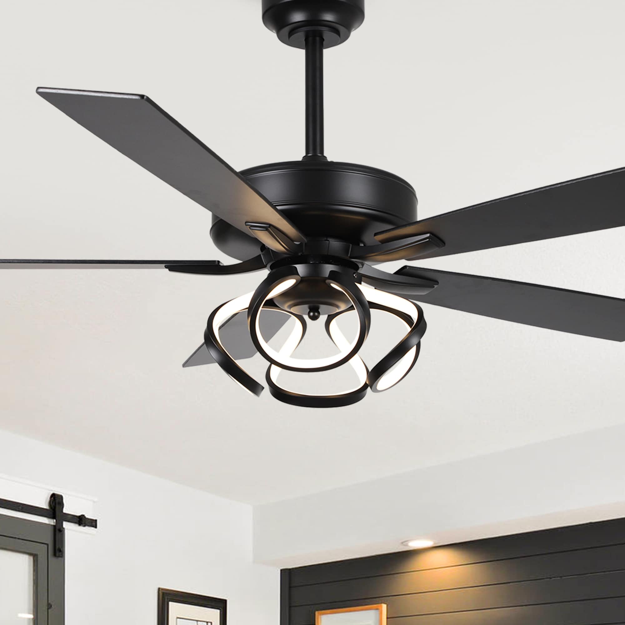 52-in Integrated LED Black with Matte Black Blades Ceiling Fan With Light and Remote ( 5 -Blade )