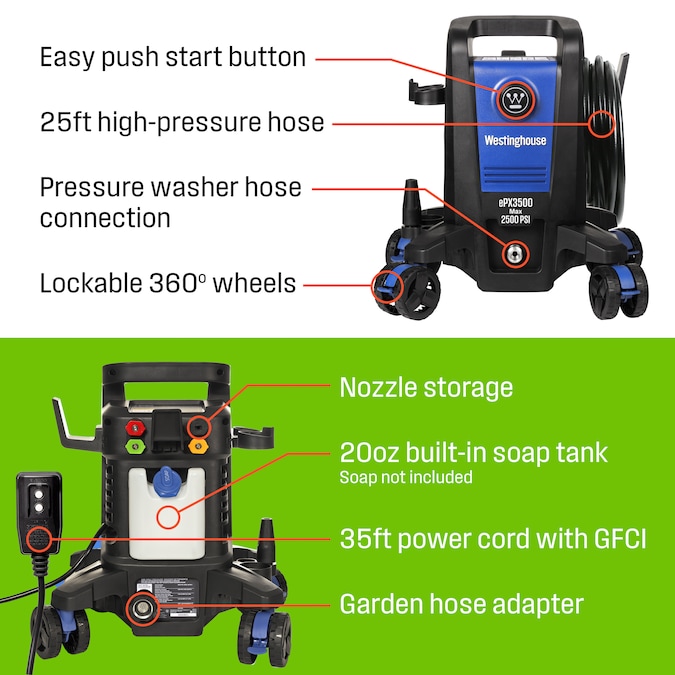 Westinghouse ePX3500 Includes 4 Nozzles + Turbo Nozzle 2500 PSI 1.76-GPM Cold Water Electric Pressure Washer with 5 Spray Tips - Image 3