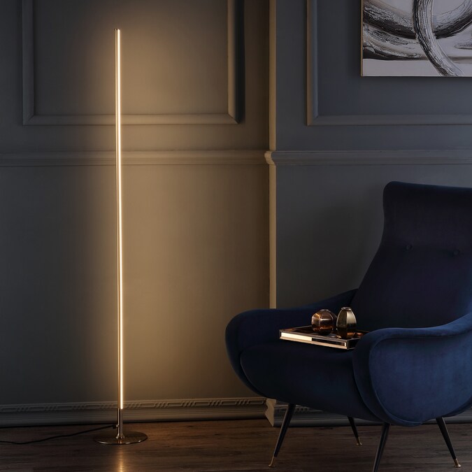 JONATHAN  Y Modern/Contemporary Gold LED Floor Lamp - Energy-Efficient, Slim-Profile Design, Built-in LED Lights, No Bulbs Required
