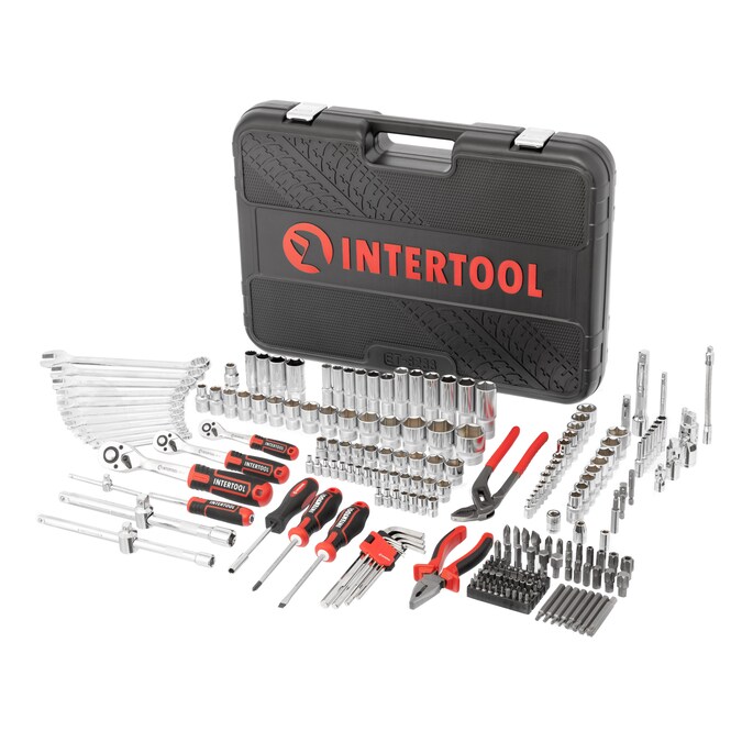 INTERTOOL 233-Piece Standard (SAE) and Metric Chrome Mechanics Tool Set with Hard Case