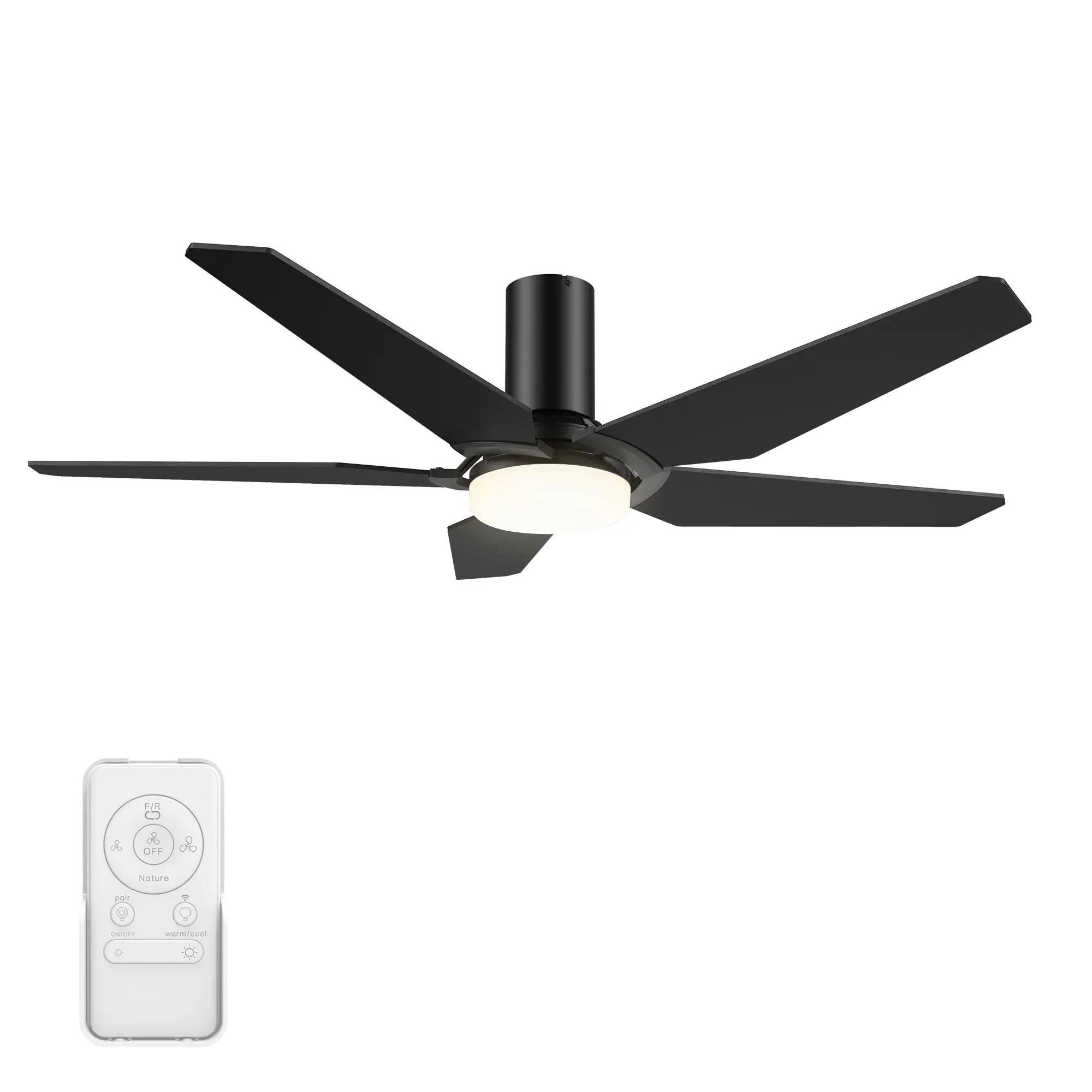 Voyager 52-in Integrated LED Outdoor Flush Mount Smart Black with Black Blades Ceiling Fan With Light - Remote Included ( 5 -Blade )