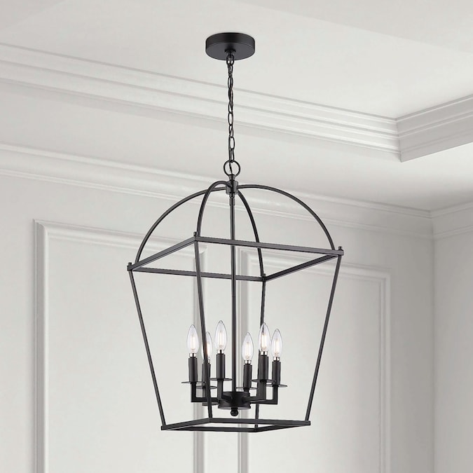 allen + roth Hannah 6-Light Matte Black Transitional Cone Led, Medium Hanging Pendant Light