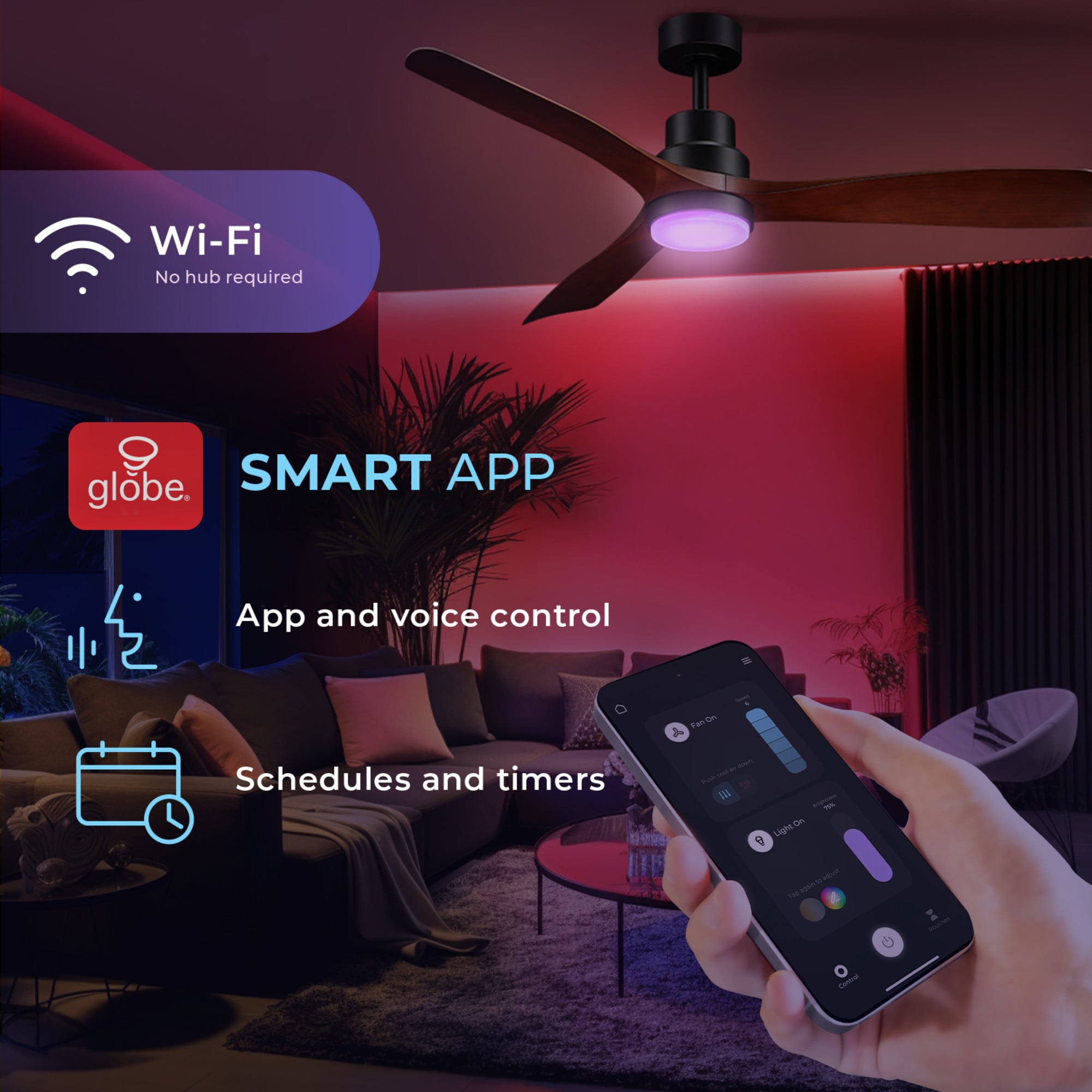 Nashville 52-in Color-Changing Smart Matte Black with Faux Wood Blades Ceiling Fan With Light - Remote Included ( 3 -Blade ) - Image 5