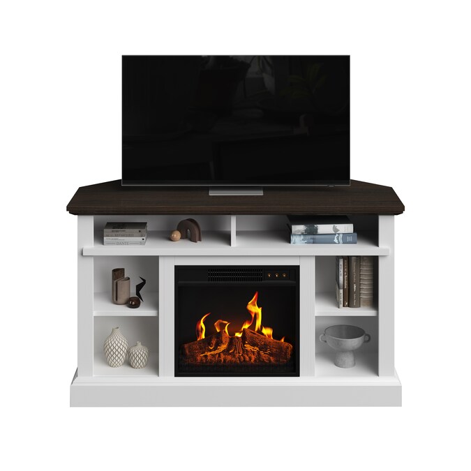 Northwest 47.6-in W Woodgrain Brown Top and White Base TV Stand with LED Corner Electric Fireplace with Remote Control Included