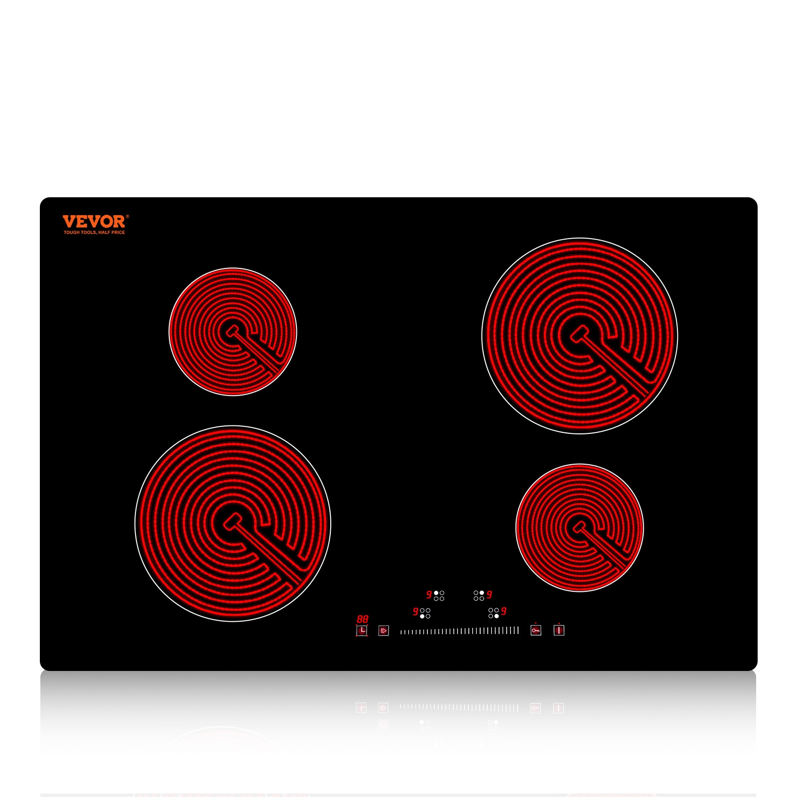 Built-in Ceramic Stove 6000W 24-in 4 burners Smooth Surface (Radiant) Black Electric Cooktop