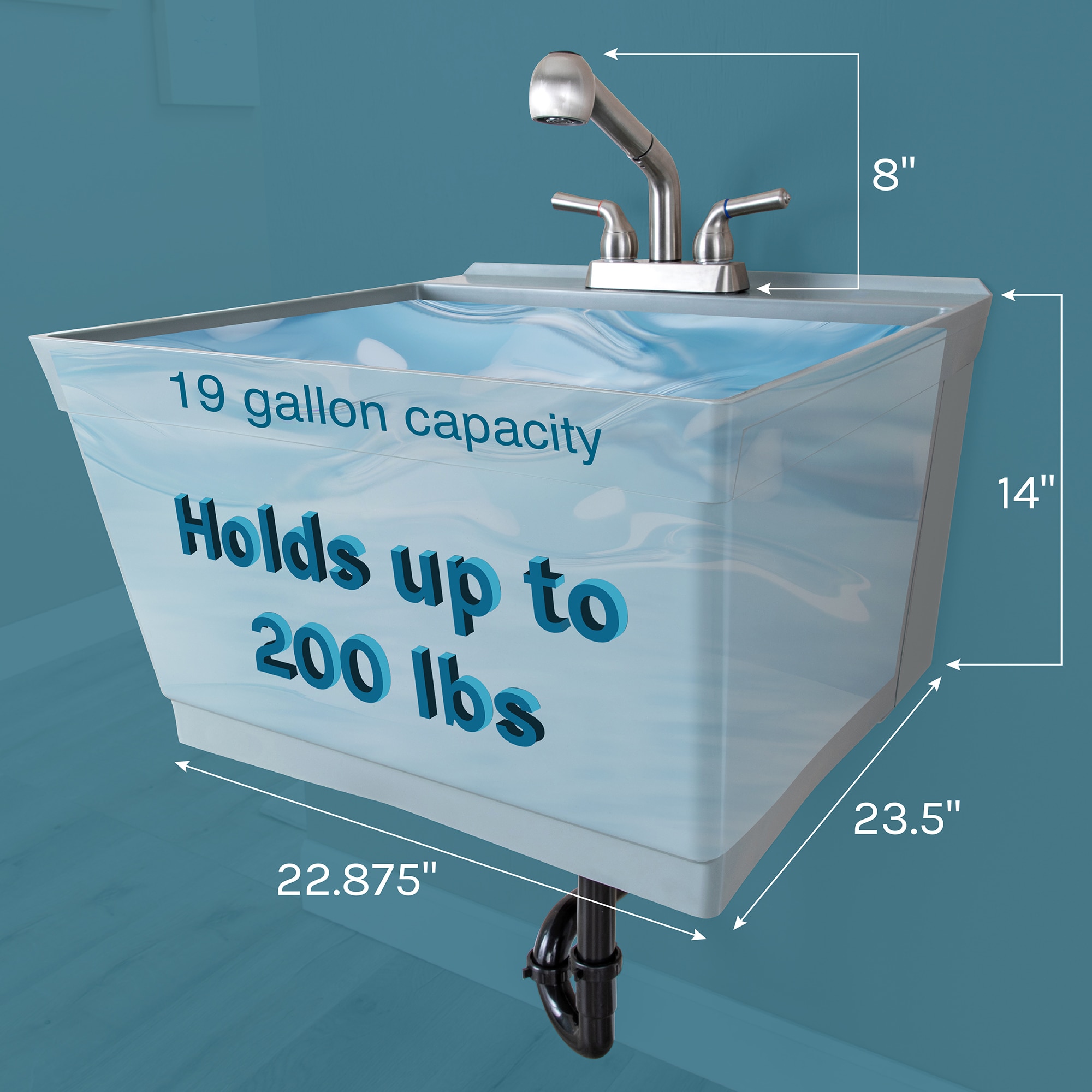 23.5-in x 22.875-in 1 -Basin Gray Wall mount Utility tub with Drain with Faucet - Image 7