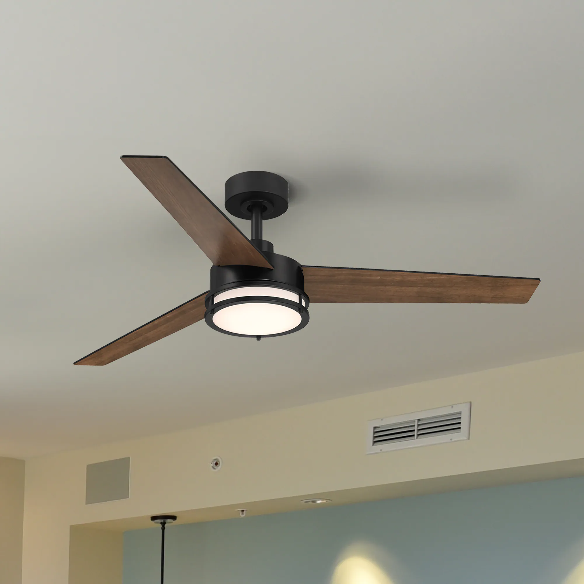 Cassini 52-in Color-Changing Integrated LED Outdoor Flush Mount Smart Matte Black with Matte Black Blades Ceiling Fan With Light - Remote Included ( 3 -Blade )