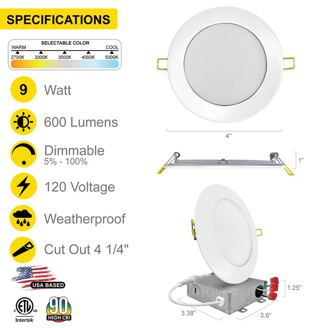 NUWATT Ultra Slim Airtight IC White 4-in 630-Lumen Switchable Round Dimmable LED Canless Shower Recessed Downlight (12-Pack) - Image 2