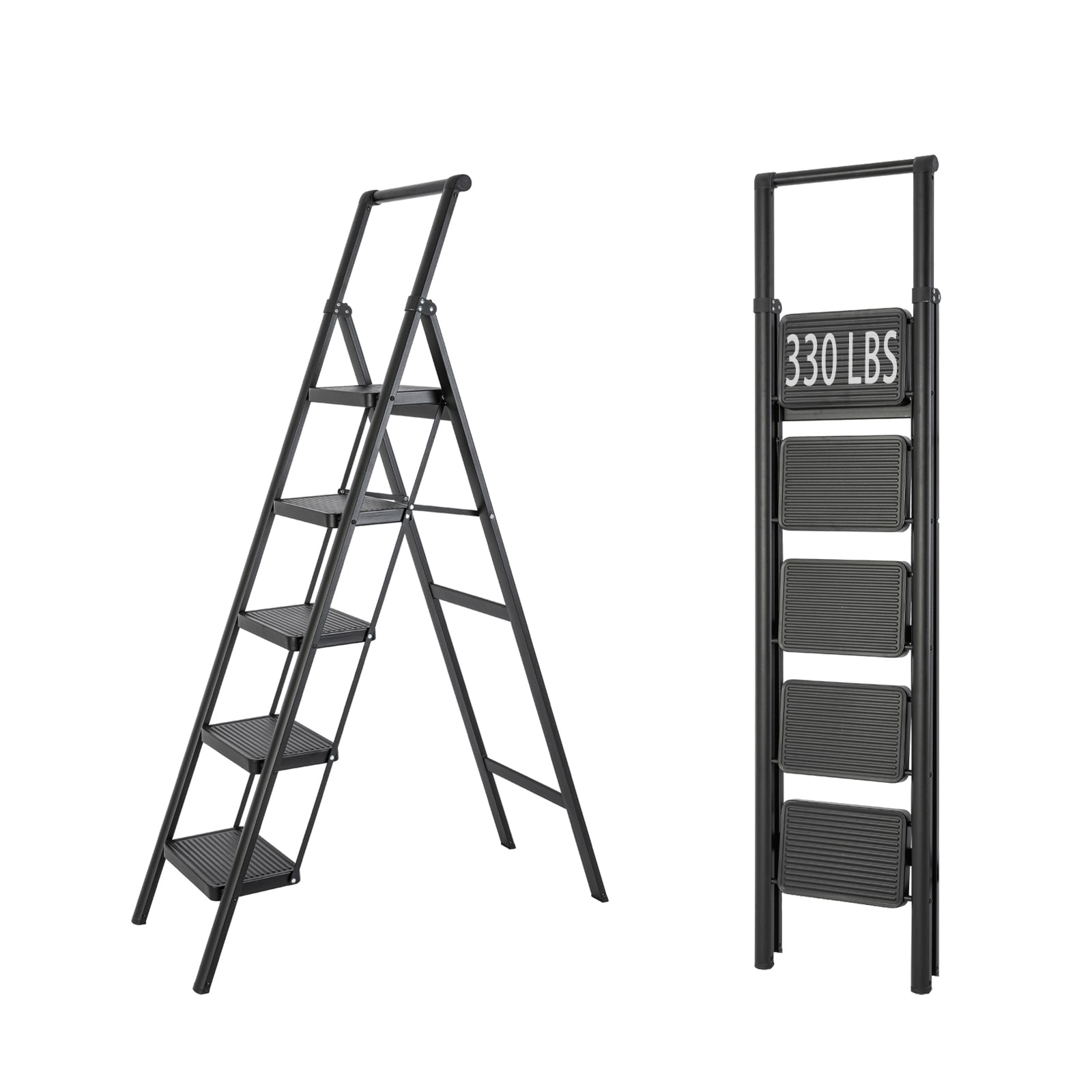 5 -Step 330-lb Capacity Black Aluminum Foldable Step Stool