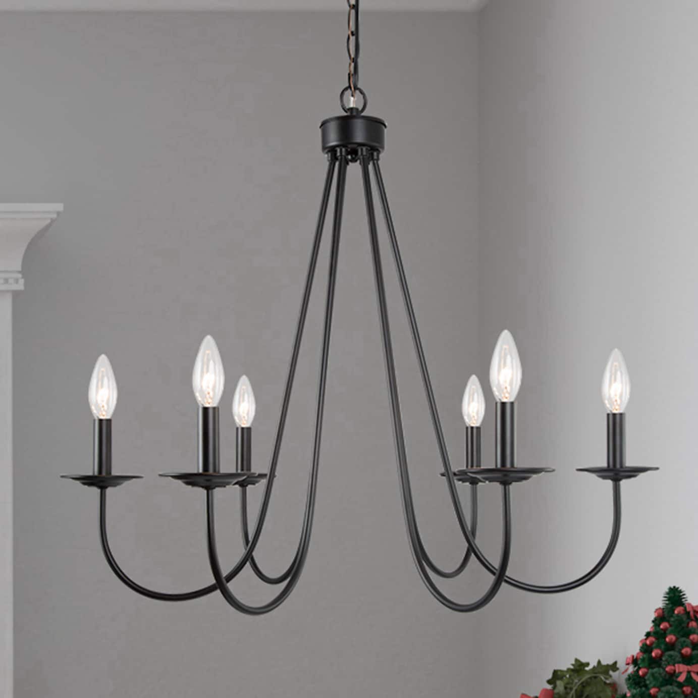 6 -Light Matte Black Farmhouse For Use in Bedrooms, Dining Rooms, Foyers, Kitchens, Living Rooms Chandelier