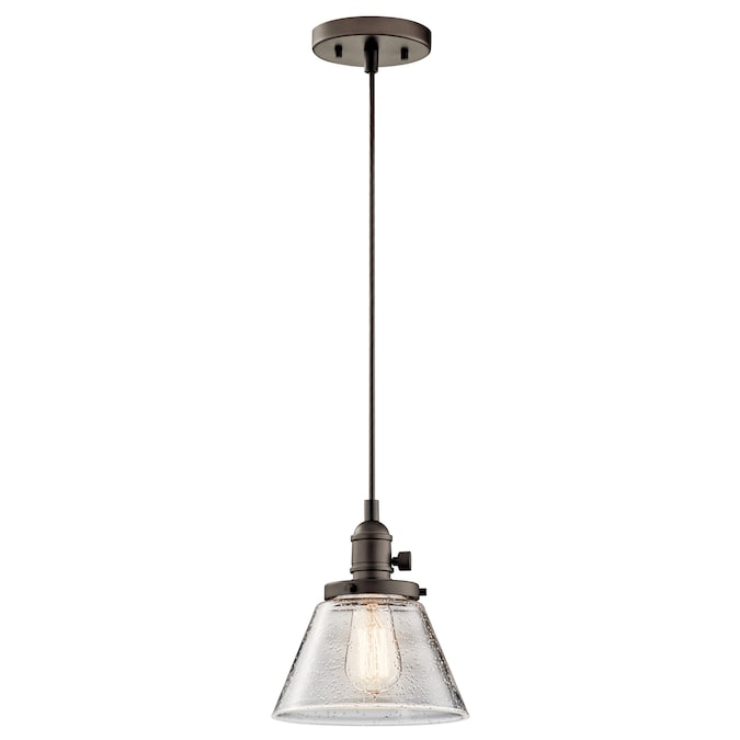 Kichler Avery Olde Bronze Farmhouse Seeded Glass Cone Mini Hanging Pendant Light