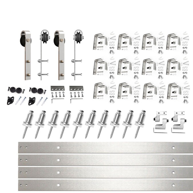 HOMACER 192-in Brushed Nickel Indoor J-strap Double Bypass Barn Door Hardware Kit