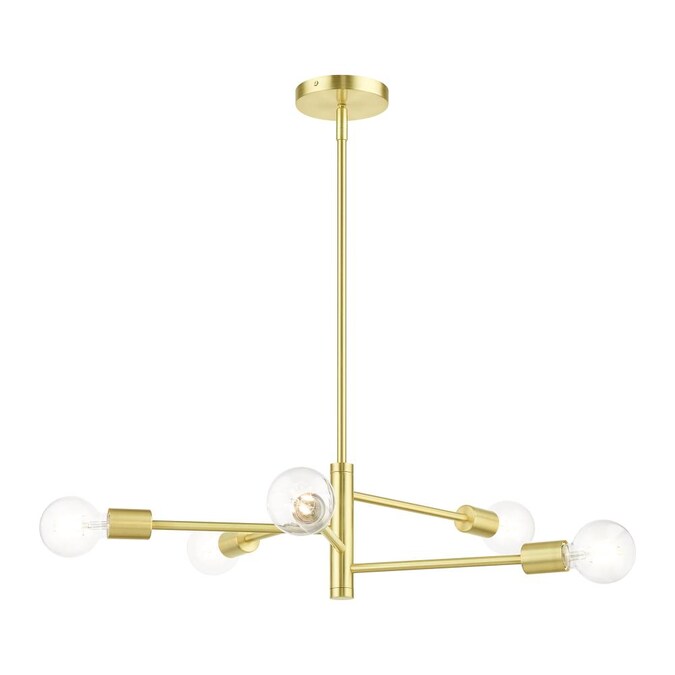 Livex Lighting Bannister 5-Light Satin Brass Modern/Contemporary Damp Rated Chandelier - Image 3