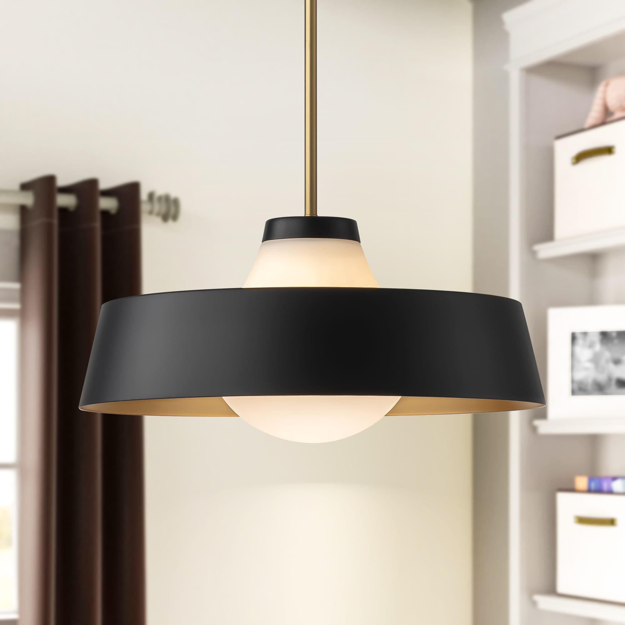Winnie 1 -Light Matte Black Modern/contemporary Opal glass Bowl Medium Hanging Pendant light