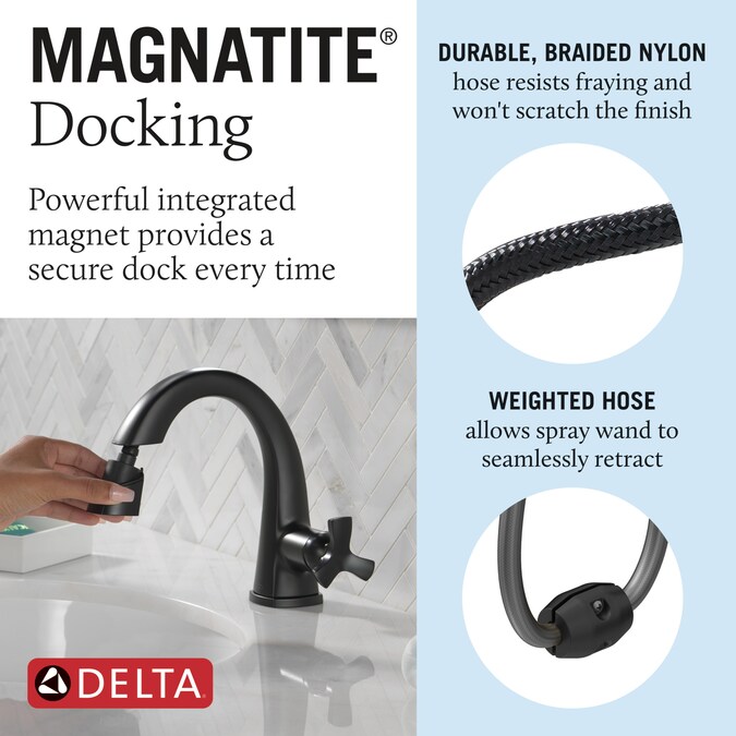 Delta Stryke Matte Black Single Hole 1-Handle WaterSense Pull-down Bathroom Sink Faucet with Drain and Deck Plate - Image 4