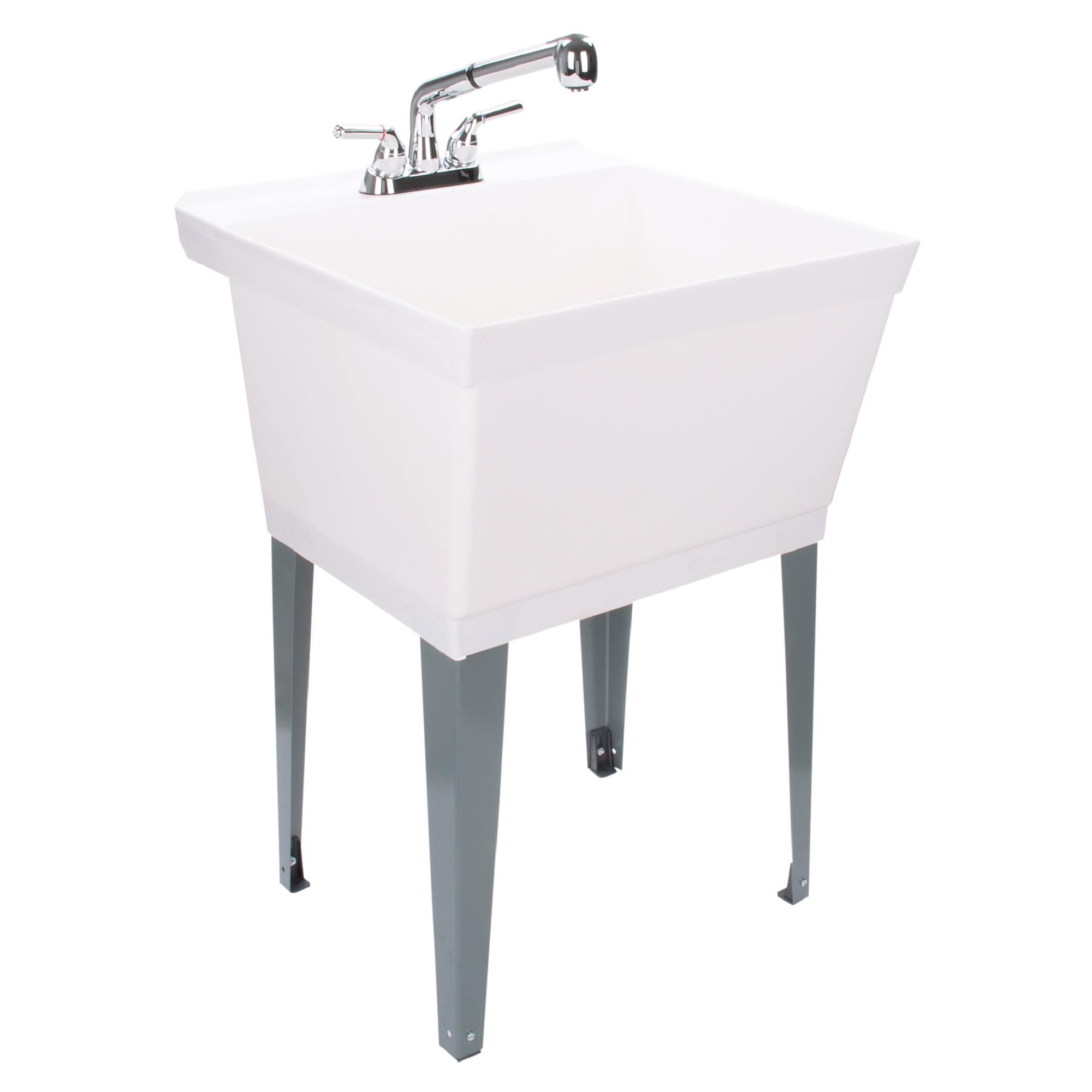 23.5-in x 22.875-in 1 -Basin White Freestanding Utility tub with Drain with Faucet