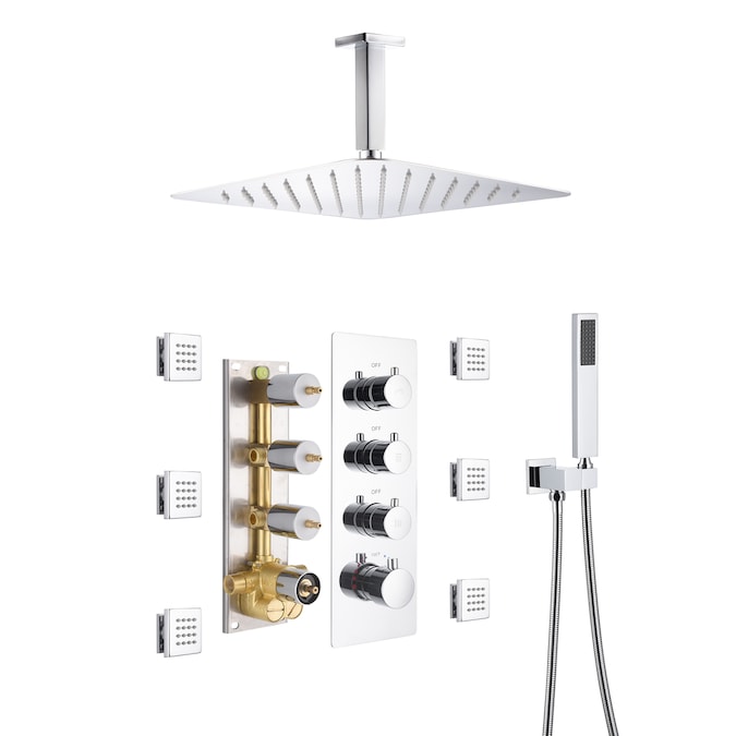 Mondawe Chrome 12-in Built-In Shower Faucet System with 3-way Diverter (Thermostatic Valve Included)