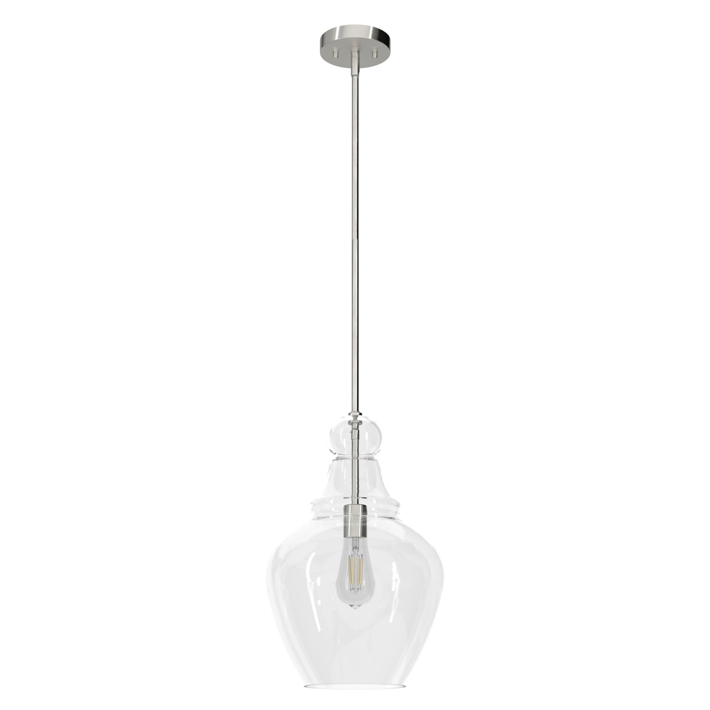 Maple Park 1 -Light Brushed Nickel Traditional Clear glass Bell Medium Hanging Pendant light