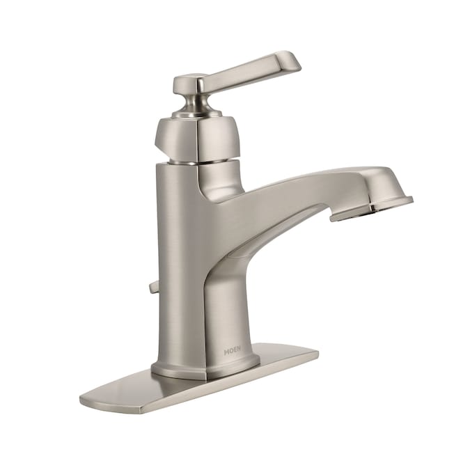 Moen Boardwalk Brushed Nickel Single Hole 1-Handle WaterSense Bathroom Sink Faucet with Drain and Deck Plate