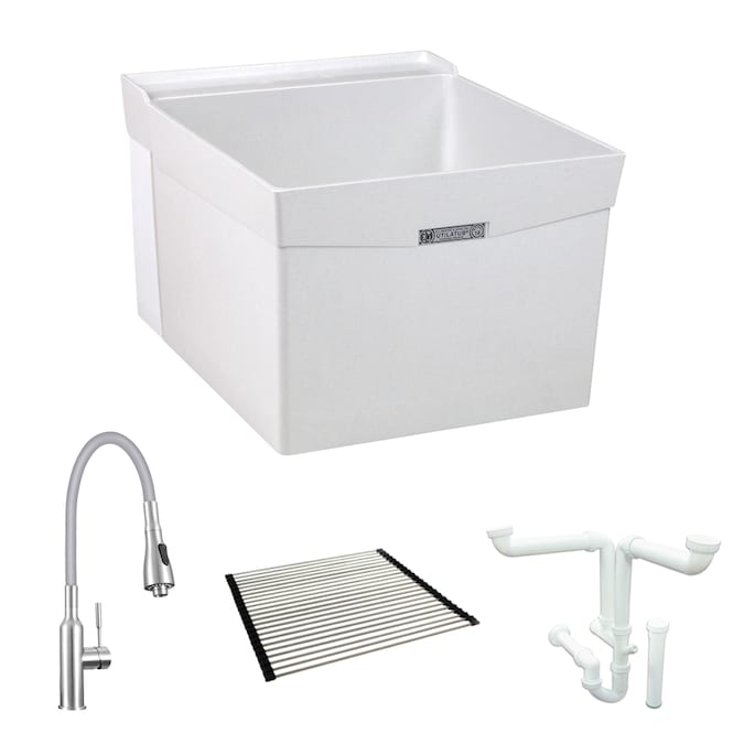 Mustee 20-in x 24-in 1-Basin White Wall Mount Laundry Sink with Drain and Faucet