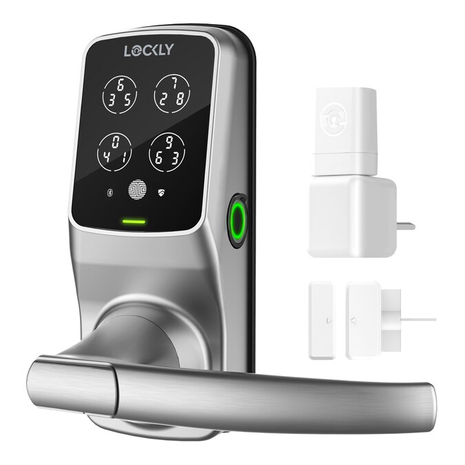 Lockly Secure Pro Latch Wi-Fi Smart Locks Satin Nickel Smart Lock Electronic Handle with Wifi Bluetooth and Fingerprint Touchscreen Keypad