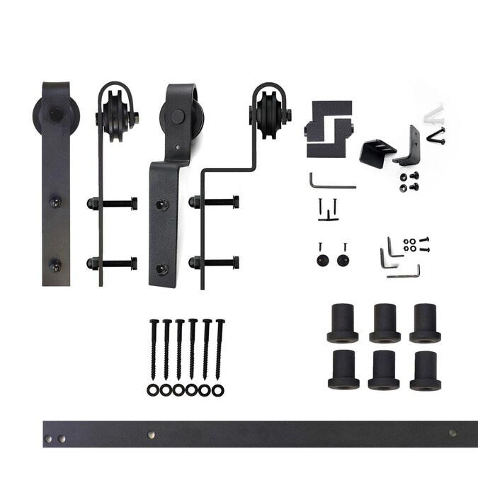 HOMACER 96-in Rustic Black Indoor J-strap Double Bypass Barn Door Hardware Kit