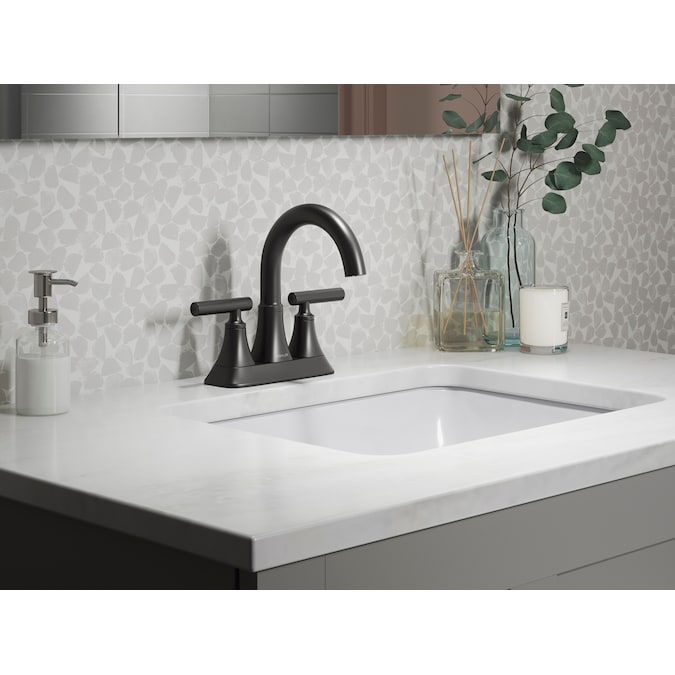 ER Rill Matte Black 4-in centerset 2-Handle WaterSense Bathroom Sink Faucet with Drain