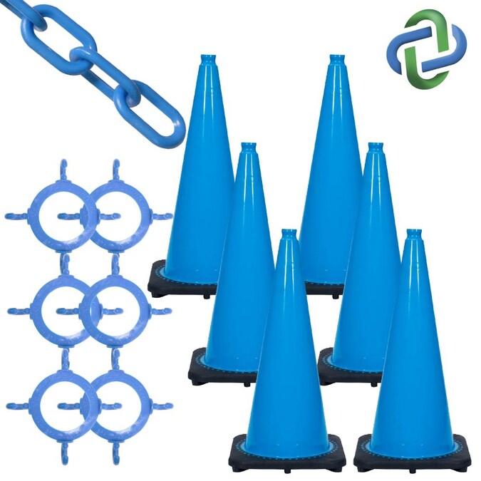 Mr. Chain 28-in Sky Blue Traffic Cone and Chain Kit - Lightweight and Portable - Ideal for Pedestrian Traffic Zones and Work Zones