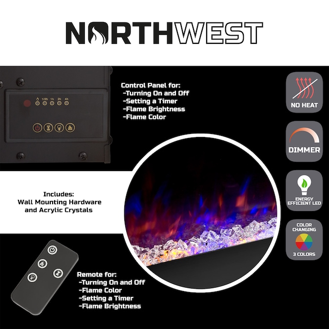 Hastings Home 54-in W Black LED Wall-mount Electric Fireplace with Remote Control Included - Image 9