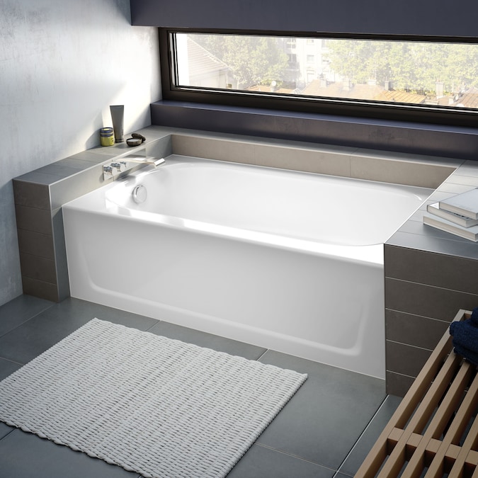 MAAX Pro Steel 30-in x 60-in White Porcelain Enameled Steel Alcove Soaking Bathtub (Right Drain)