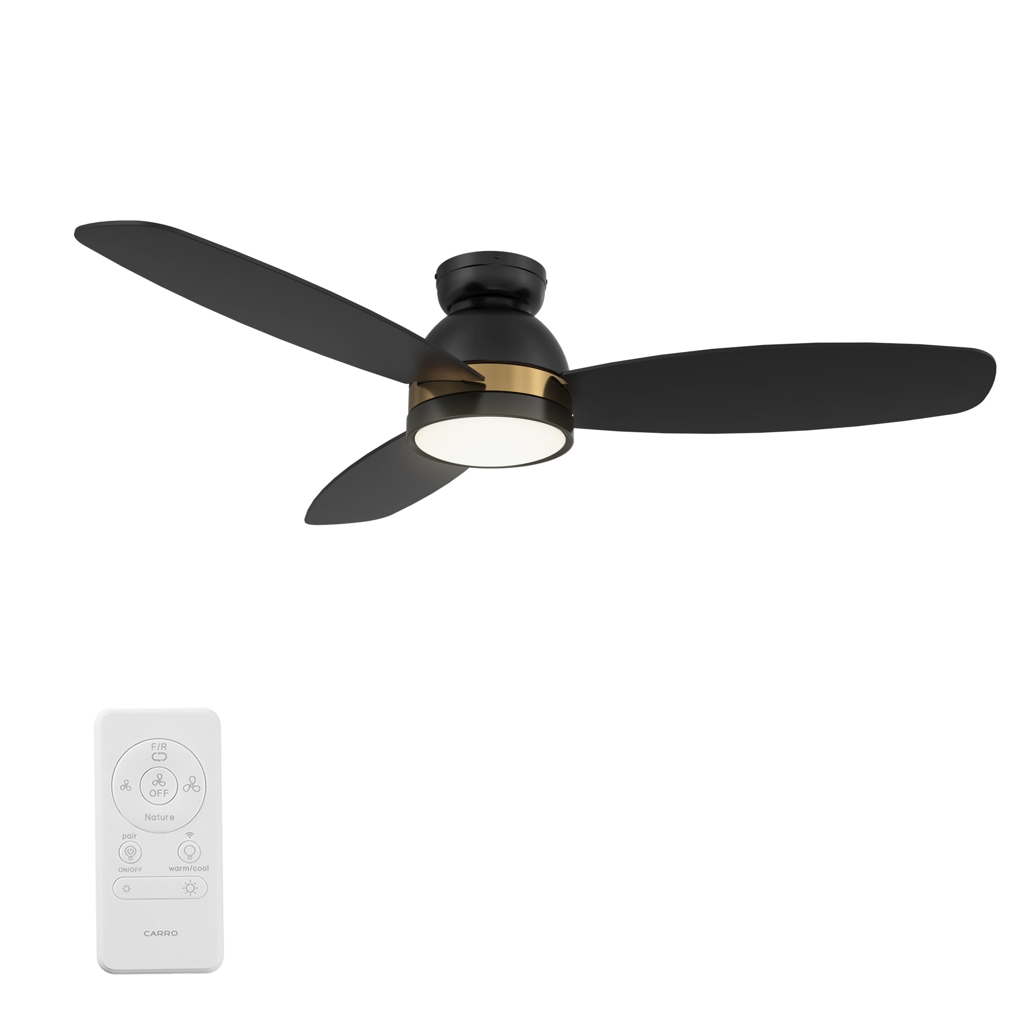 Biscay 52-in Integrated LED Outdoor Flush Mount Smart Black with Black Blades Ceiling Fan With Light - Remote Included ( 3 -Blade )