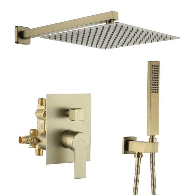 Clihome Brushed Gold 12-in Dual Head Built-In Shower Faucet System with 2-way Diverter (Pressure-balanced Valve Included)