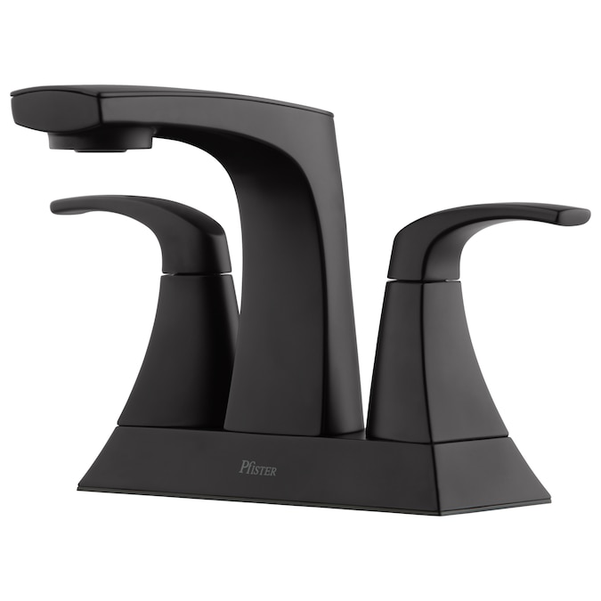 Pfister Karci Matte Black 4-in centerset 2-Handle WaterSense Bathroom Sink Faucet with Drain and Deck Plate
