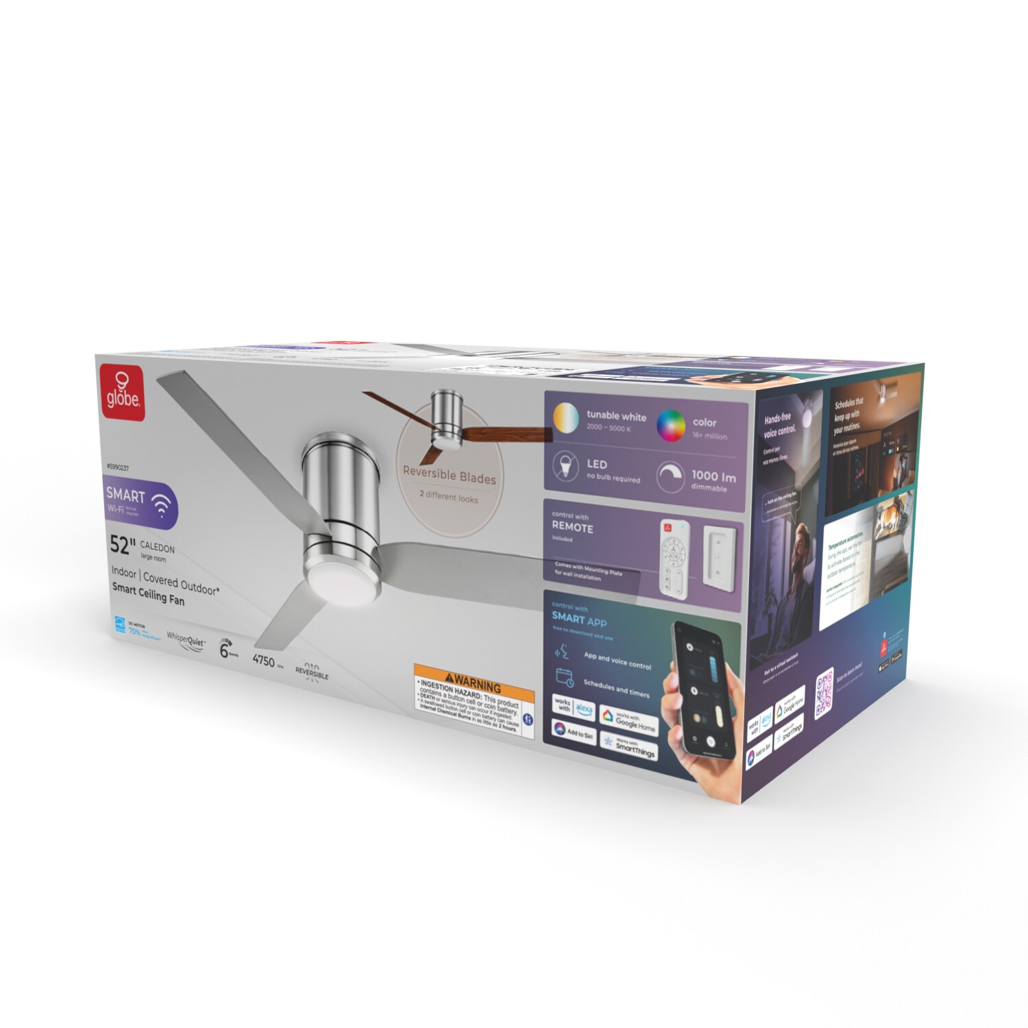 Caledon 52-in Color-Changing Integrated LED Outdoor Flush Mount Smart Brushed Nickel with Gray Blades Ceiling Fan With Light - Remote Included ( 3 -Blade ) - Image 12