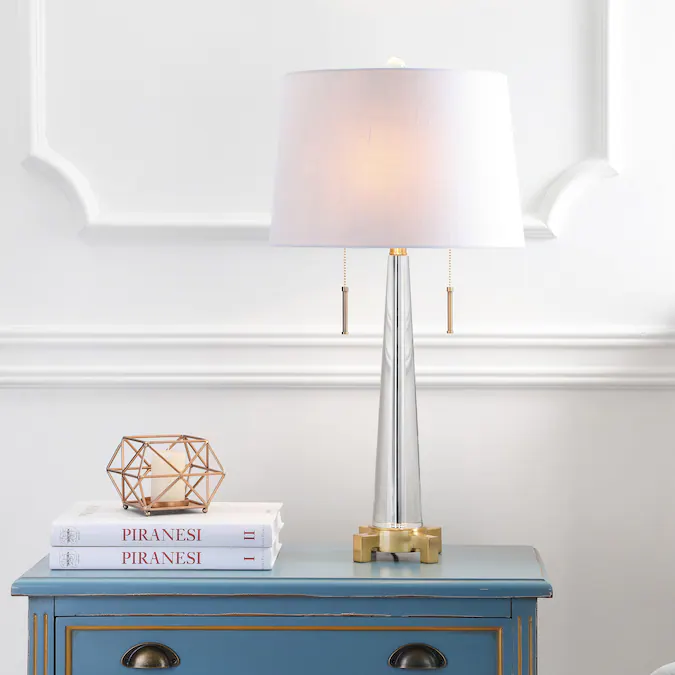 JONATHAN  Y Zoe Crystal Glam 29.5-in Brass Gold Led, Table Lamp with Linen Shade