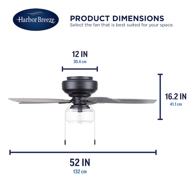 Harbor Breeze Kindleton 52-in Matte Black with Cocoa/Mocha Blades LED Indoor Flush Mount Ceiling Fan with Light (5-Blade) - Image 7