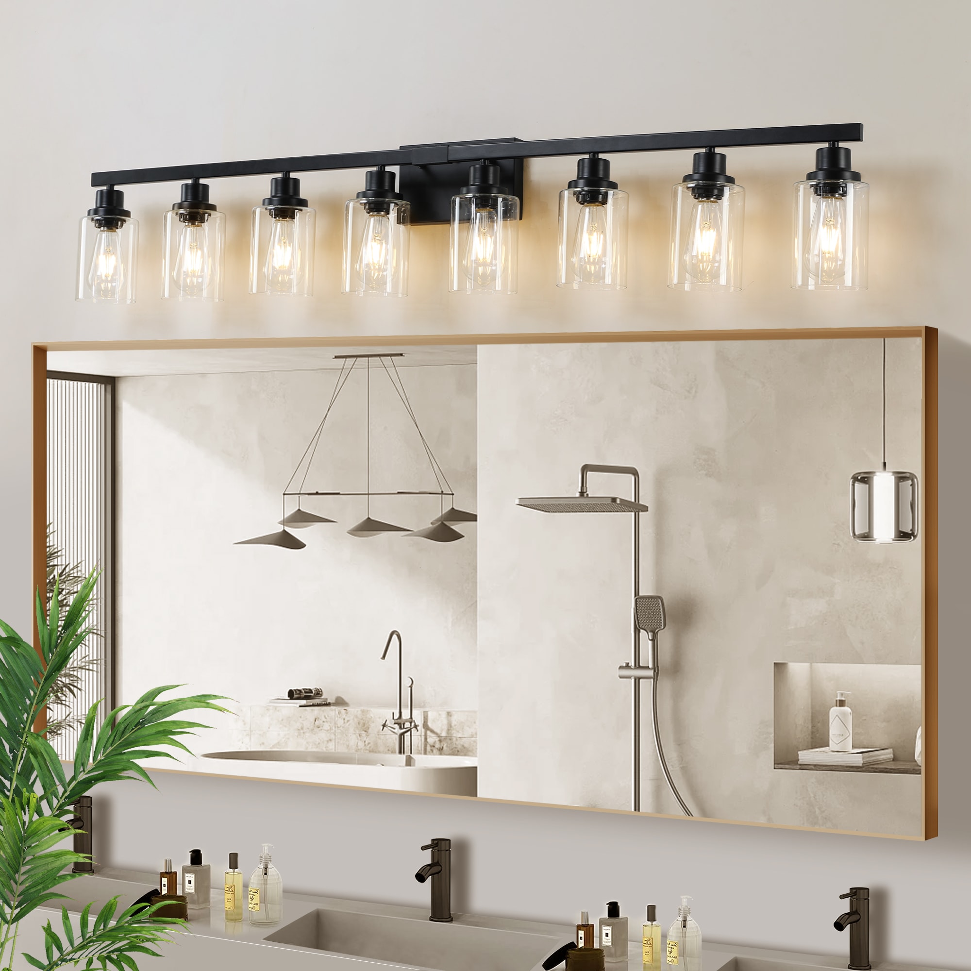 Vanity Light with Clear Glass Shades 51.2-in 8 Light Black Modern/contemporary Bathroom Vanity light