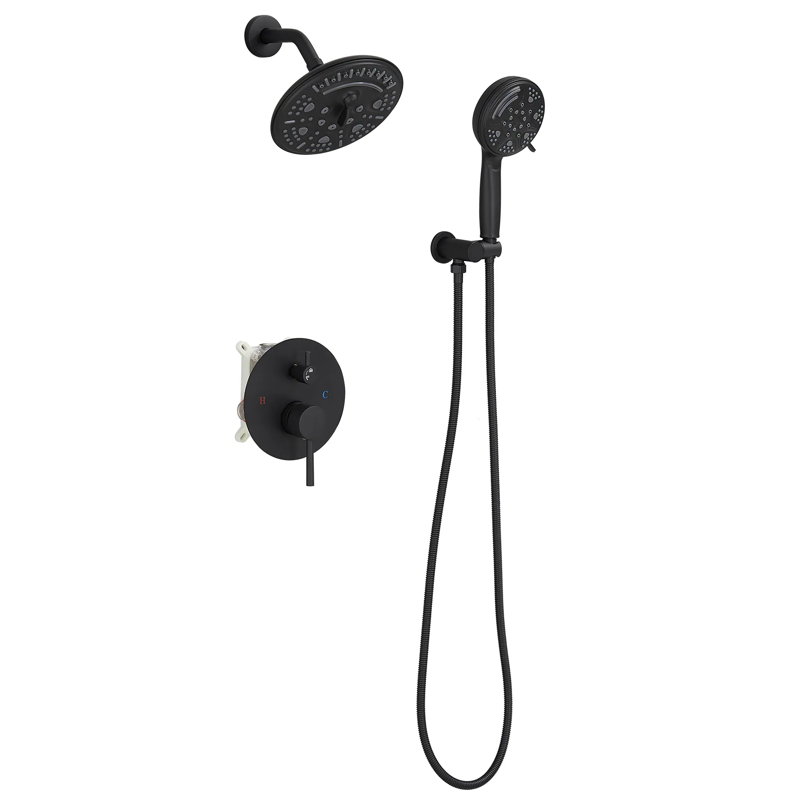 Matte Black 1-handle Multi-function 13.58-in Round Shower Faucet with Valve