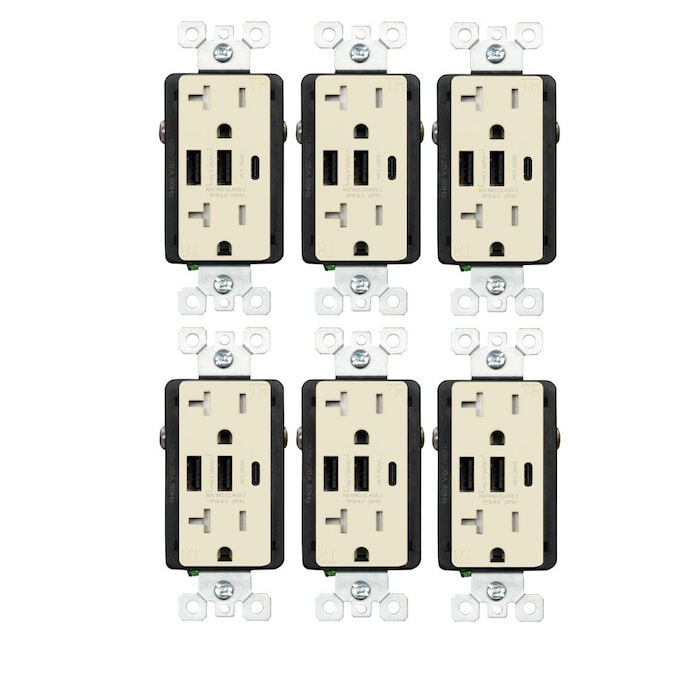 Utilitech 20-Amp 125-volt Tamper Resistant Residential Decorator USB Outlet Type A/C, Light Almond (6-Pack)