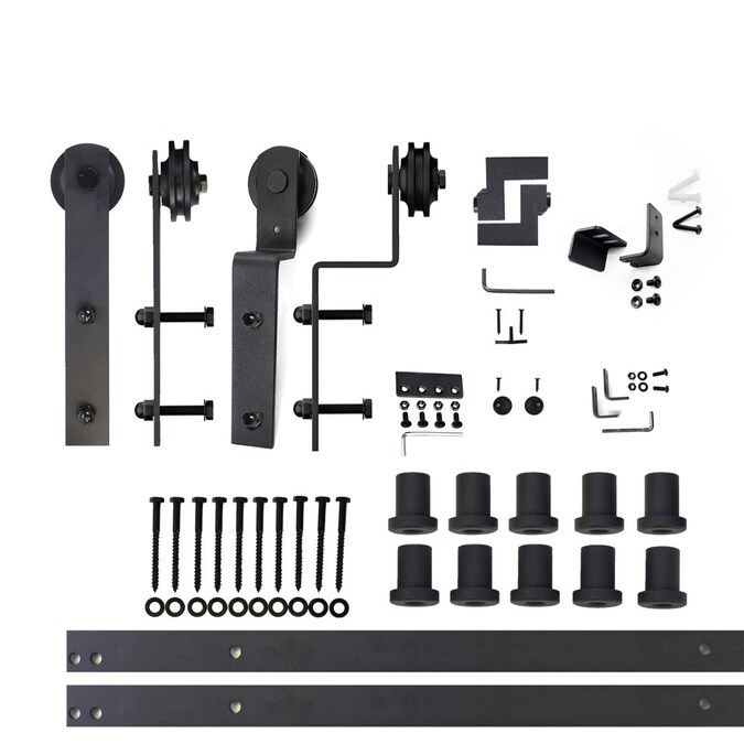 HOMACER 156-in Rustic Black Indoor I-strap Double Bypass Barn Door Hardware Kit