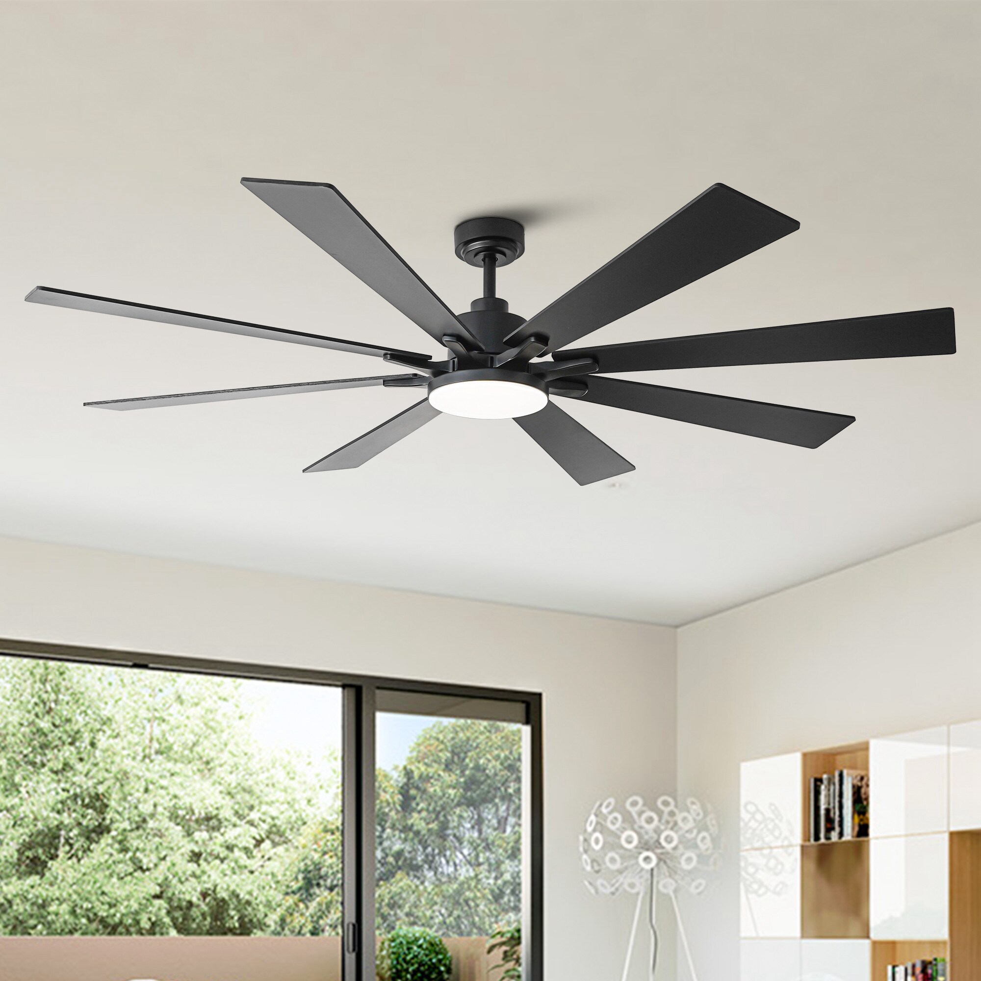 72-in Color-Changing Integrated LED Black with Matte Black Blades Ceiling Fan With Light and Remote ( 6 -Blade )