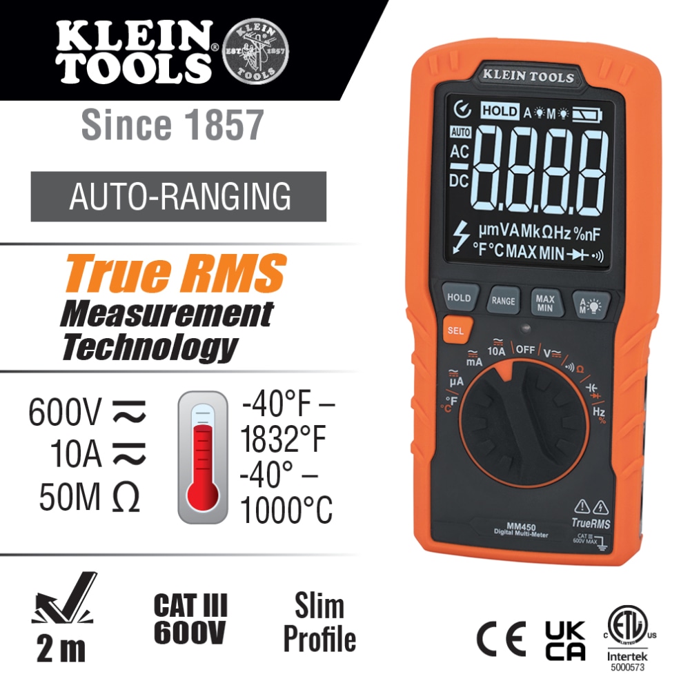 Slim Digital Multimeter, TRMS Auto-Ranging, 600V, Temp - Image 2
