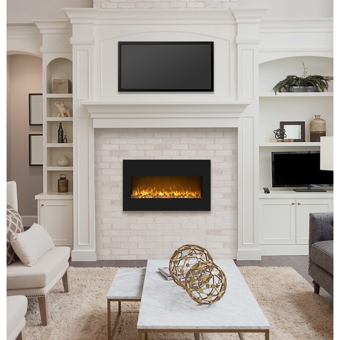 Hastings Home 36-in W Black LED Flat Wall Electric Fireplace with Remote Control Included